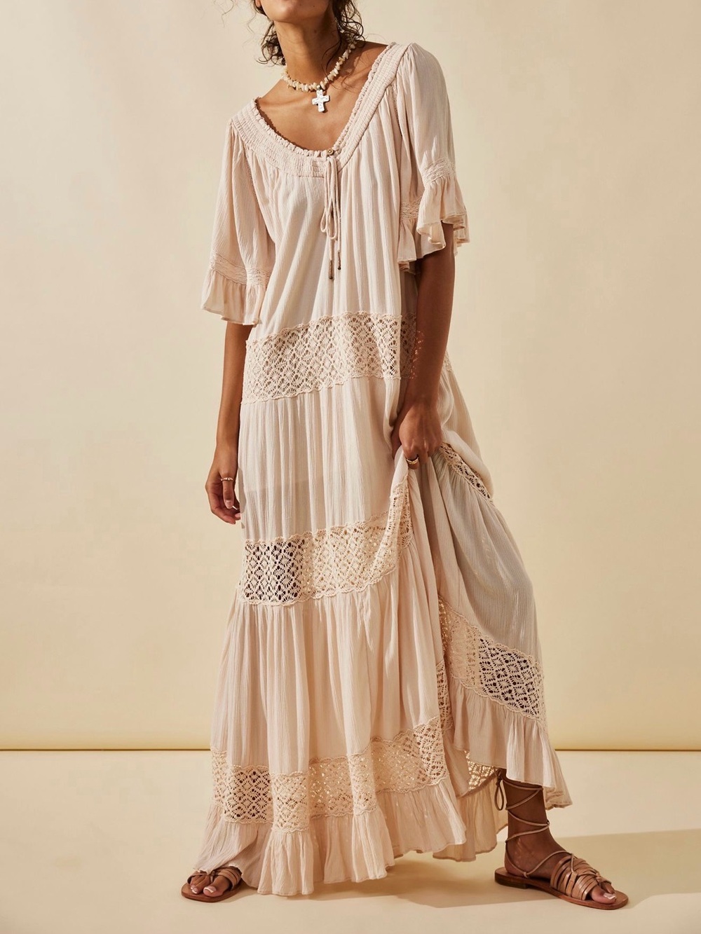 free people dream on maxi dress pink/beige